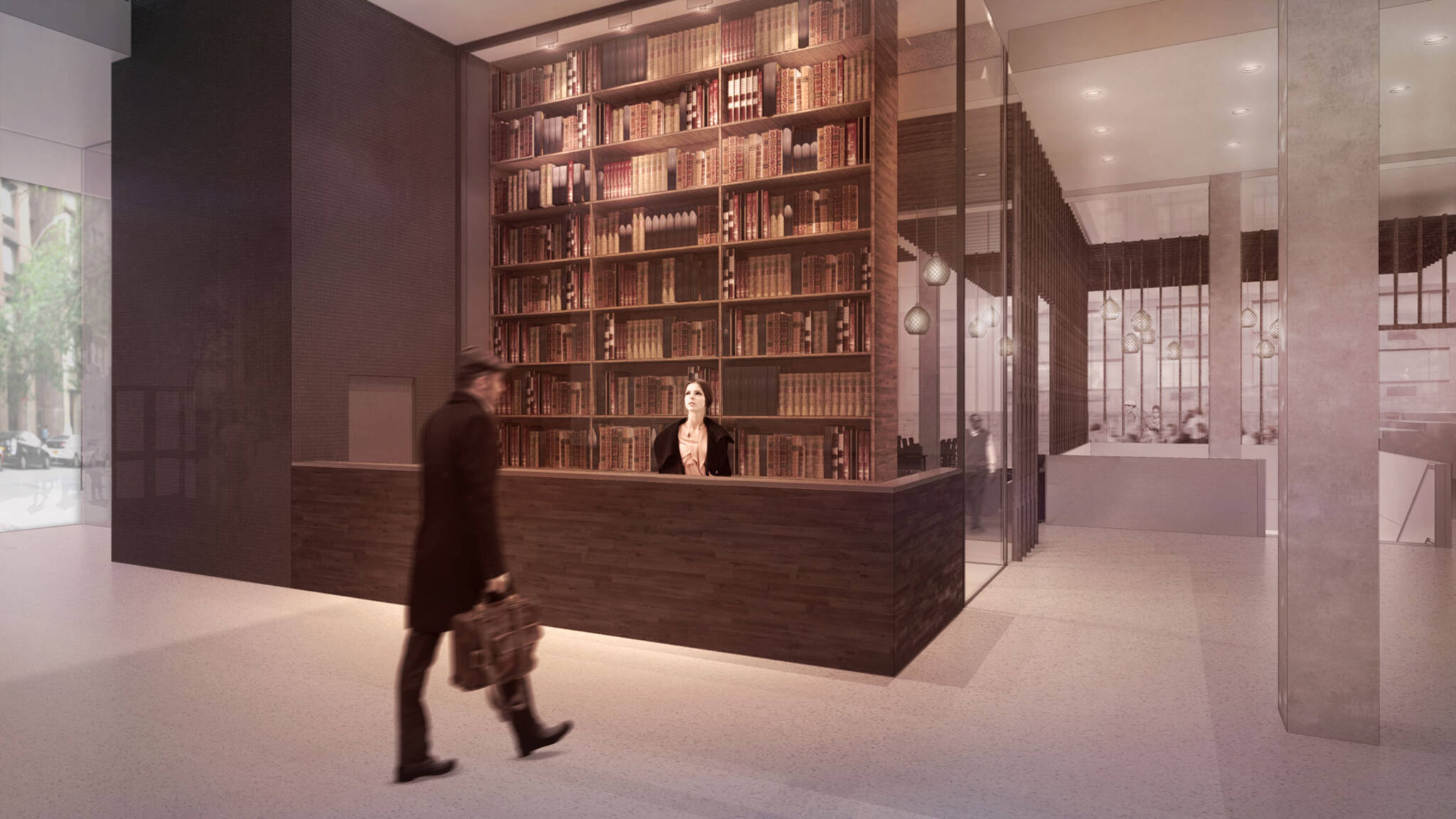 Front desk of the American Bible Society project located at the Upper West Side, New York City designed by the architecture studio Danny Forster & Architecture