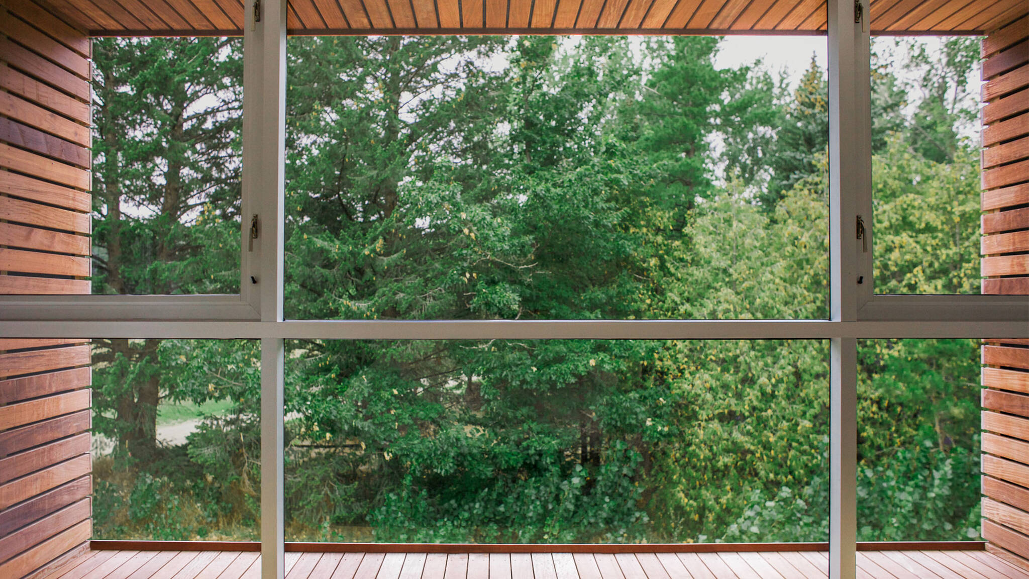Framed window of the sustainable lake house project in Omena, Michigan designed by the architecture studio Danny Forster & Architecture