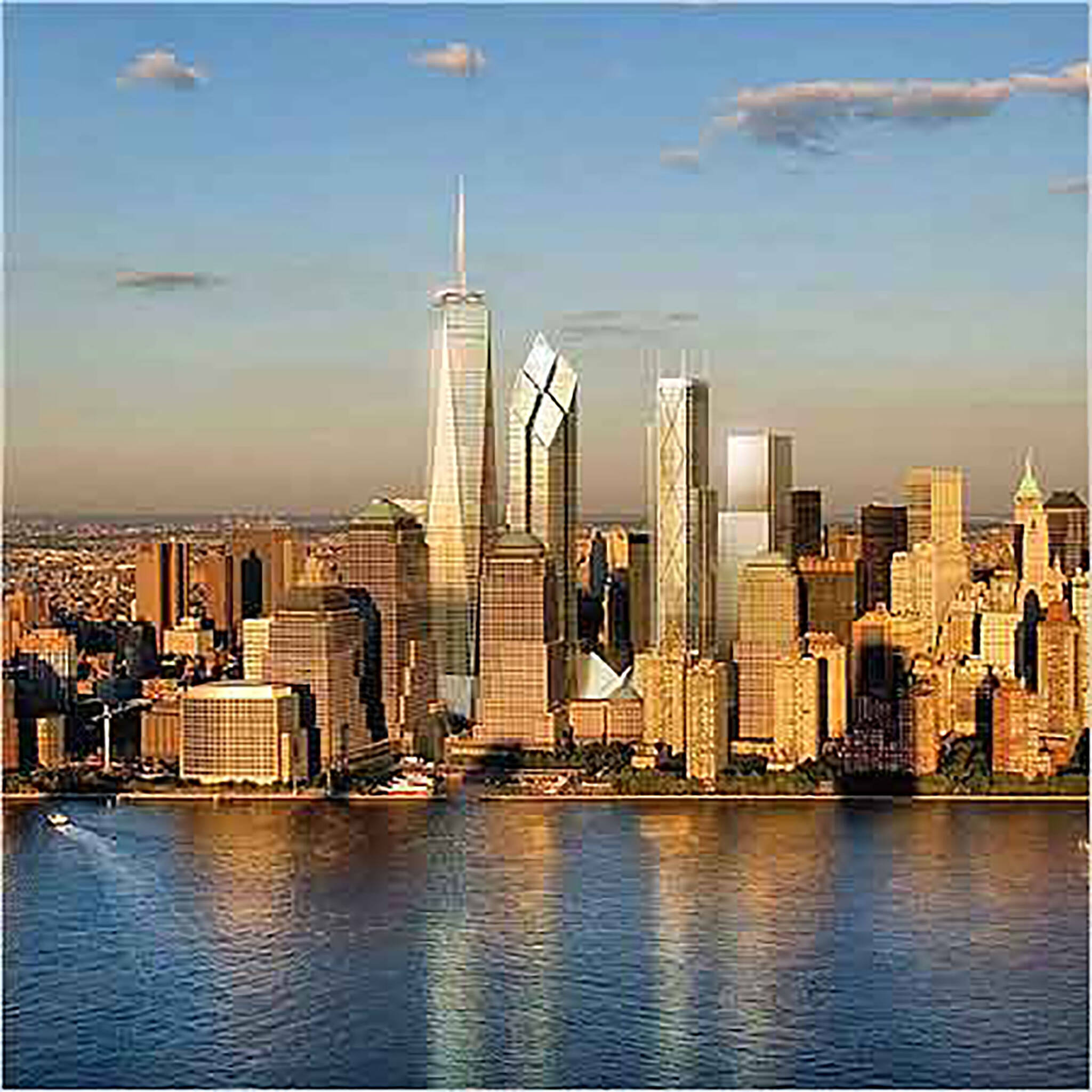 Aerial view of the new skyline of Lower Manhattan for the Rising: Rebuilding Ground Zero documentary Co-produced by Danny Forster and Steven Spielberg about the rebuilding of the World Trade Center site in the wake of 9/11.