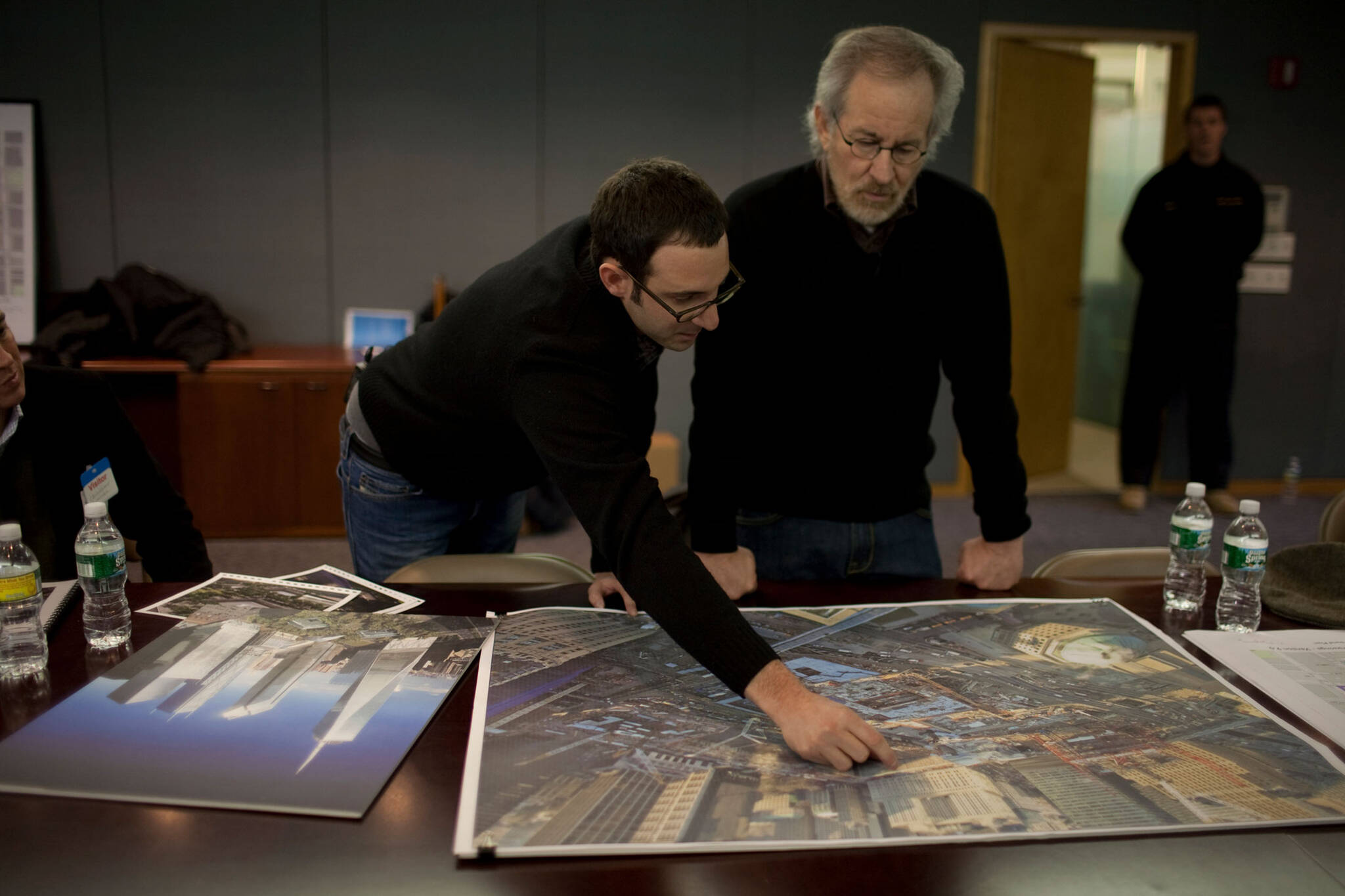 Danny Forster and Steven Spielberg reviewing takes for the Rising: Rebuilding Ground Zero documentary Co-produced by Danny Forster and Steven Spielberg about the rebuilding of the World Trade Center site in the wake of 9/11.