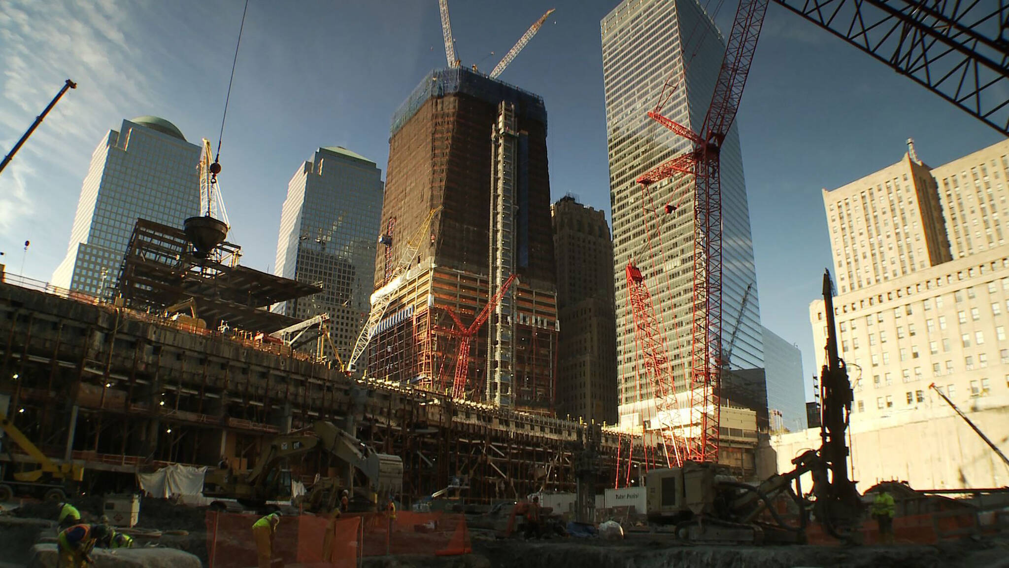 View of the foundations of the Ground Zero area rebuilding project for the Rising: Rebuilding Ground Zero documentary Co-produced by Danny Forster and Steven Spielberg about the rebuilding of the World Trade Center site in the wake of 9/11.