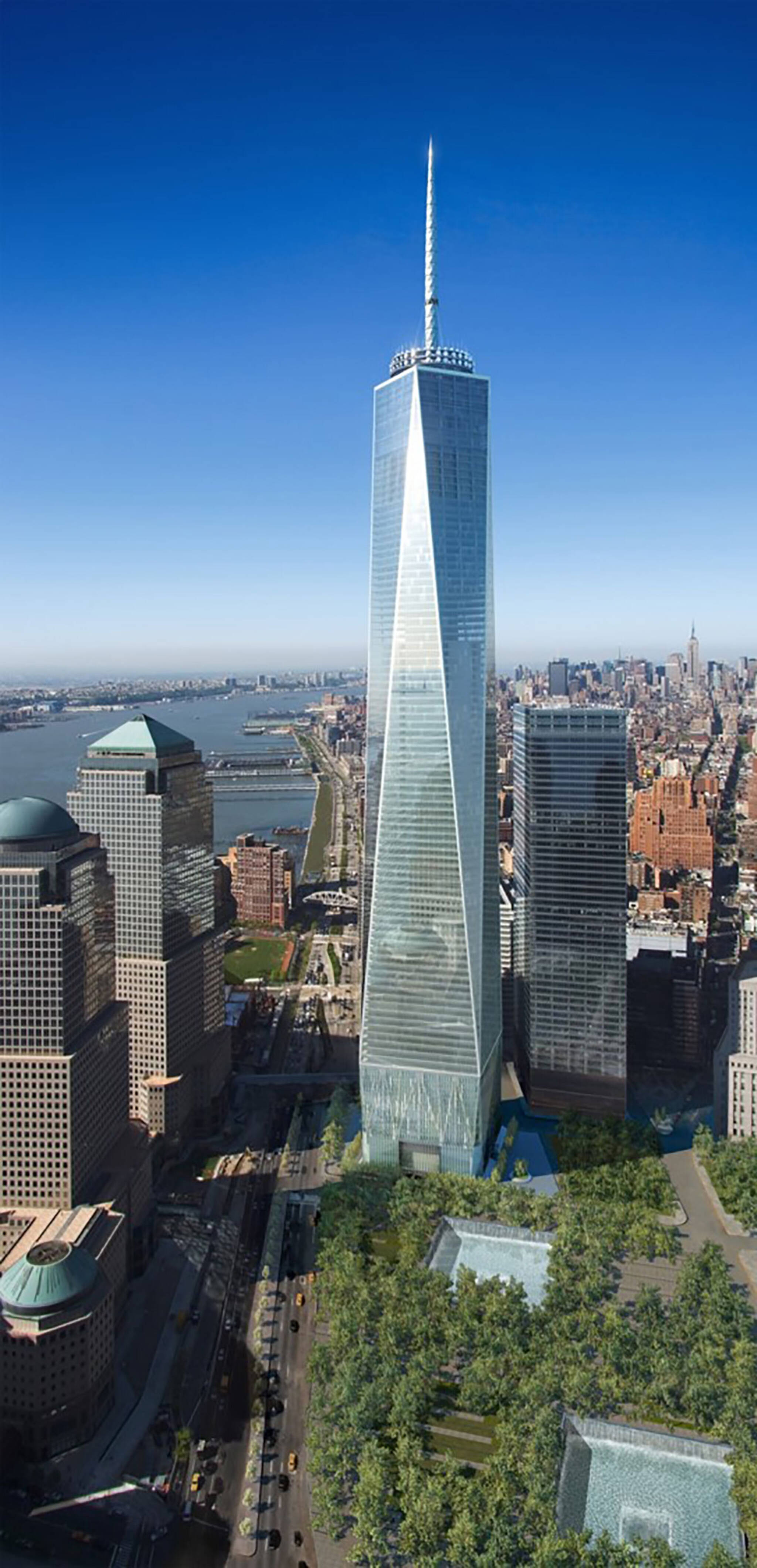 Aerial view of the One World Trade Center for the Rising: Rebuilding Ground Zero documentary Co-produced by Danny Forster and Steven Spielberg about the rebuilding of the World Trade Center site in the wake of 9/11.