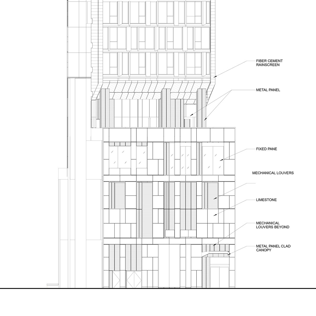 West facade elevation view of the Modular AC Hotel project located at 842 Sixth Avenue in NoMad, New York City designed by the architecture studio Danny Forster & Architecture