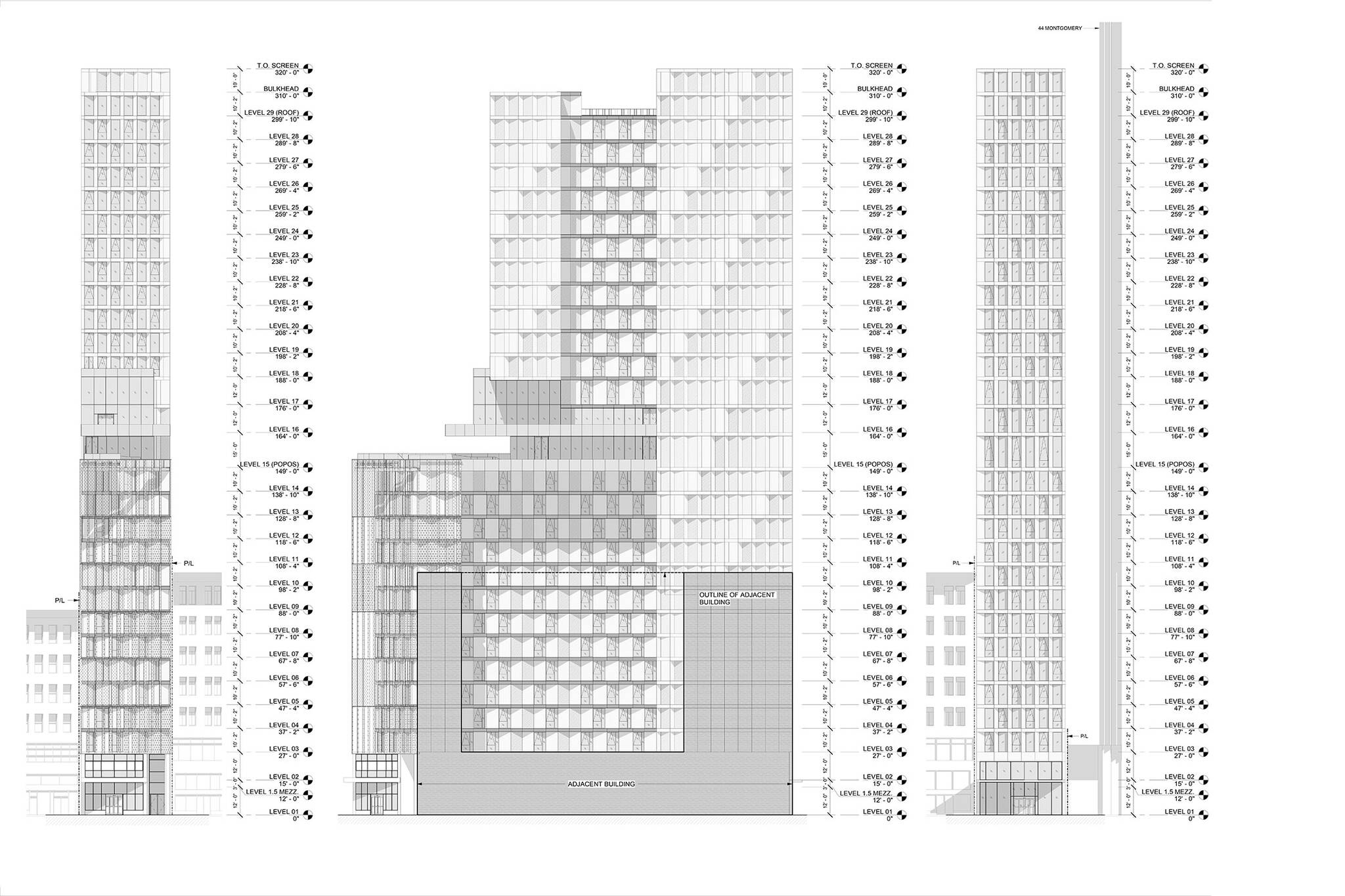 Levels diagram of the San Francisco modular project located at 570 Market Street on the Financial District of San Francisco, California designed by the architecture studio Danny Forster & Architecture