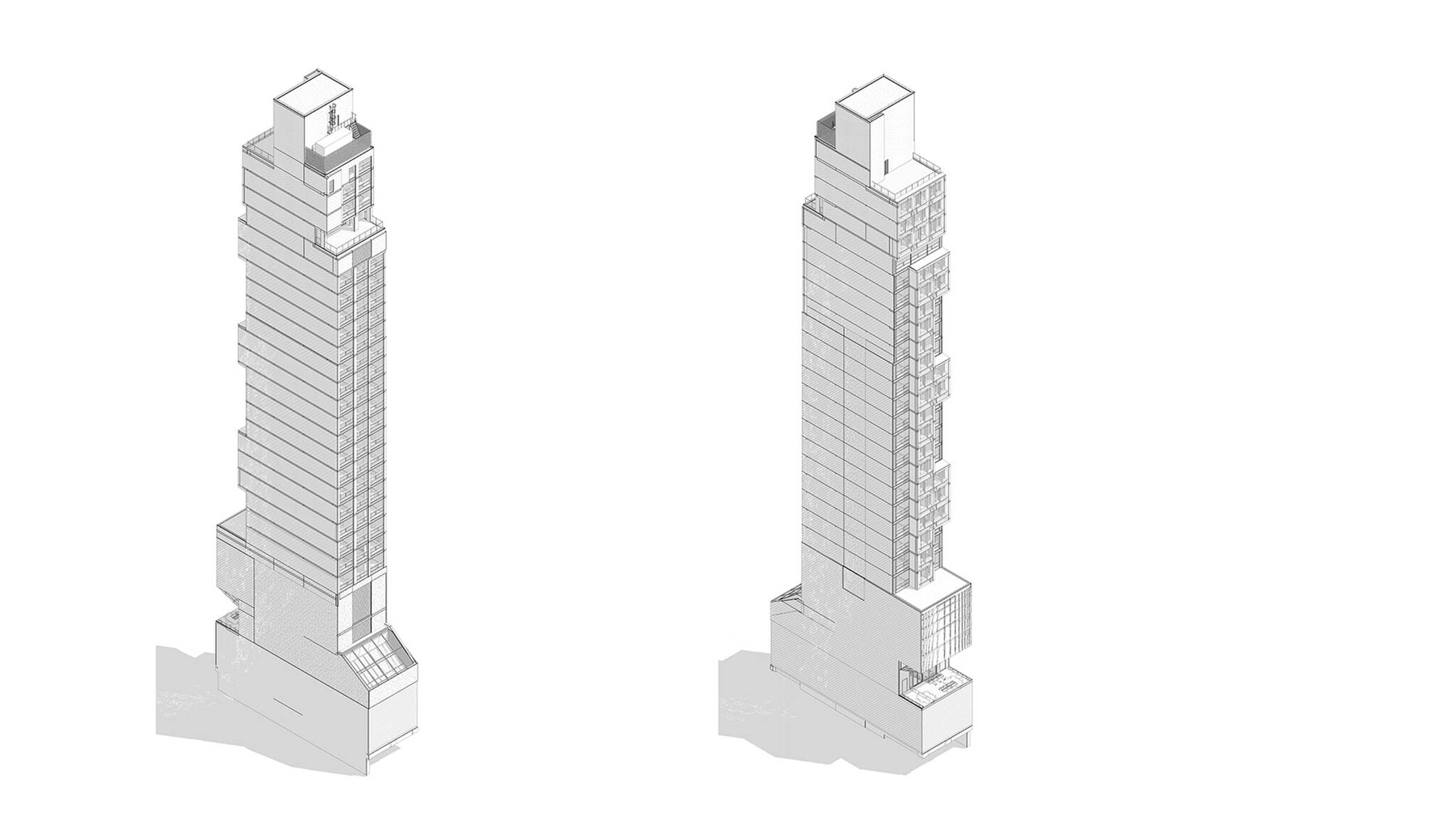 Axonometric view of the Brooklyn Motto Hotel project, a modular hotel tower on Schermerhorn Street in Brooklyn, New York designed by the architecture studio Danny Forster & Architecture
